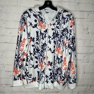 Christopher & Banks Floral Zip-Up Hoodie - White, Navy, Coral